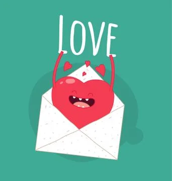 Set with funny yellow envelope. Hand drawn vector illustration. Stock Illustration
