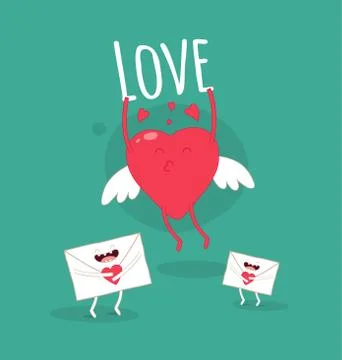 Set with funny yellow envelope. Hand drawn vector illustration. Stock Illustration