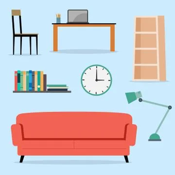 Set of furniture interior flat Vector illustration Stock Illustration