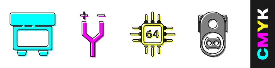Set Fuse, Electric cable, Processor with microcircuits CPU and Electrical outlet Illustrazione stock