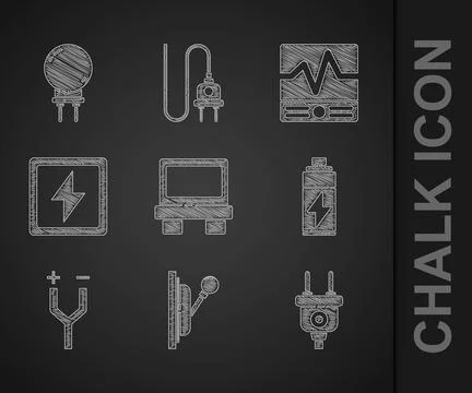Set Fuse, Electrical panel, plug, Battery, cable, Lightning bolt, measuring.. Illustrazione stock
