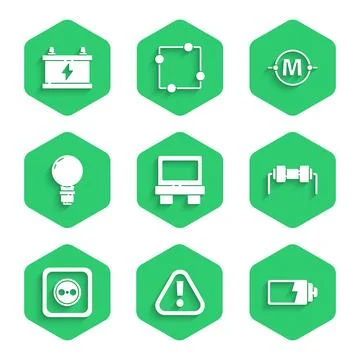 Set Fuse, Exclamation mark in triangle, Battery charge level indicator, Res.. イラスト素材