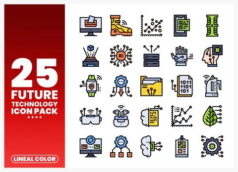 Set of future technology lineal color icons on white background Stock Illustration