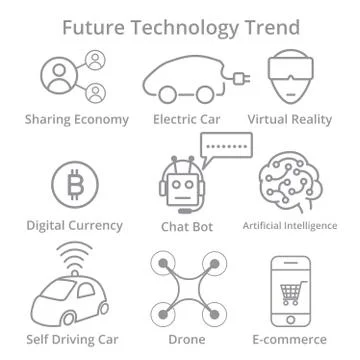 Set of future  technology trend Premium quality outline symbol collection. 库存插图
