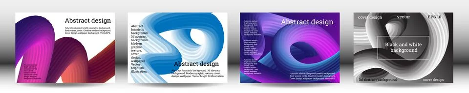 Set of futuristic abstract bright volumetric backgrounds. Body waves, cords.  Illustration