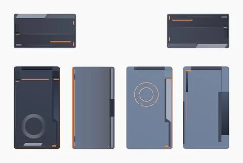 Set of futuristic device fronts and sides with geometric accents, futuristic 스톡 일러스트