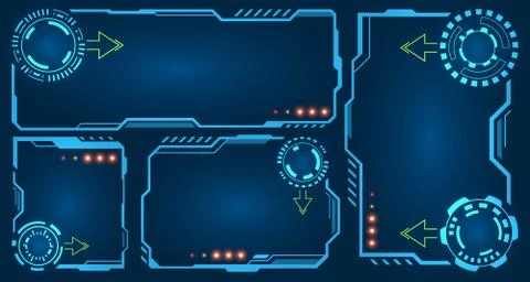Set Futuristic Empty Frames with HUD Elements, Technology Displays Stock Illustration