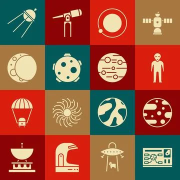 Set Futuristic hud interface, Planet Mars, Alien, Satellites orbiting the planet Stock Illustration
