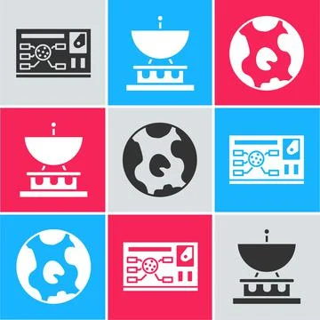 Set Futuristic hud interface, Satellite dish and Earth globe icon. Vector Stock Illustration