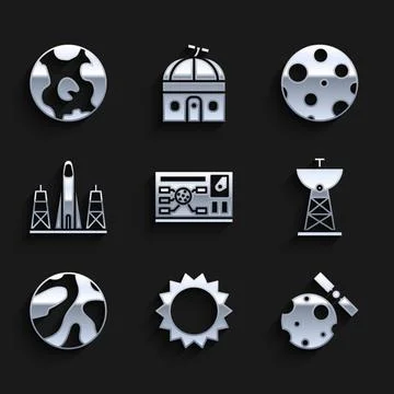 Set Futuristic hud interface, Sun, Satellites orbiting the planet Earth, dish Illustrazione stock