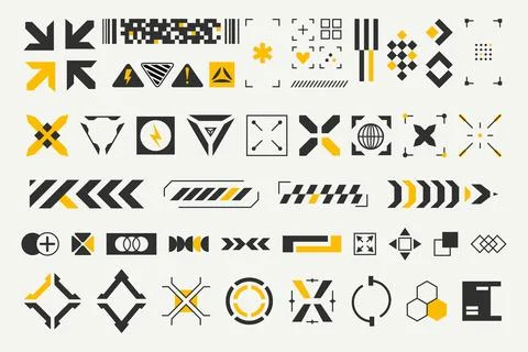 Set of futuristic sci fi UI elements in black and yellow. Cyberpunk themed in Illustrazione stock