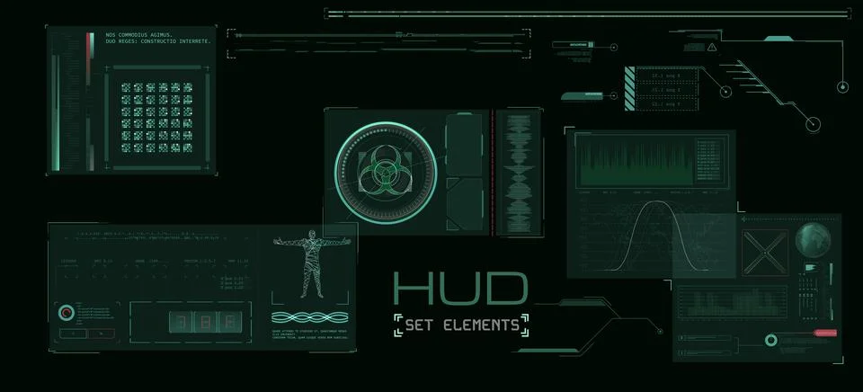 Set of futuristic user interface elements for HUD design. Digital sci-fi sc.. イラスト素材
