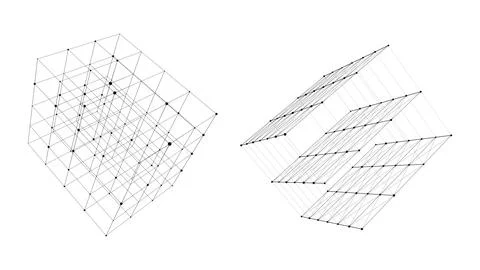 Set of futuristic wireframe cubes. Technology blockchain concept. Collectio.. Stock Illustration