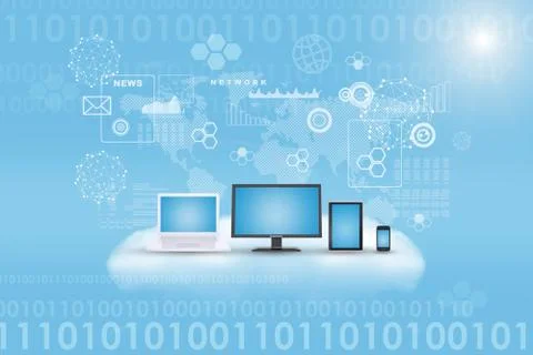 Set of gadgets on cloud Stock Illustration