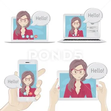 Set of gadgets to communicate with people Stock Illustration