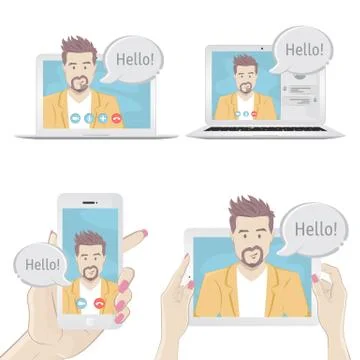 Set of gadgets to communicate with people イラスト素材