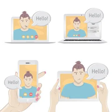 Set of gadgets to communicate with people イラスト素材