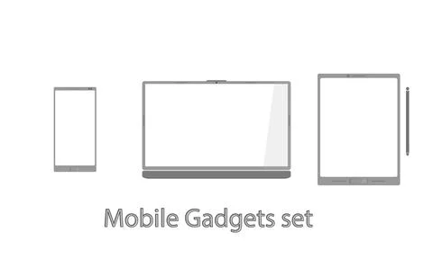 A set of gadgets - tablet, phone and laptop in a moderate gray color. Flat Stock Illustration