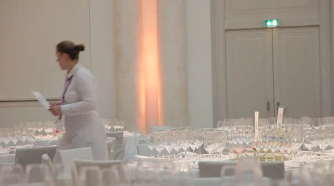 Set up of gala room Stock Footage 64126805