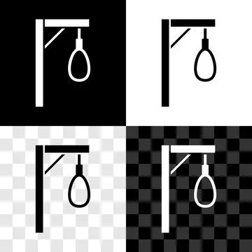 Set Gallows rope loop hanging icon isolated on black and white, transparent Stock Illustration