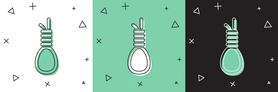 Set Gallows rope loop hanging icon isolated on white and green, black background Stock Illustration