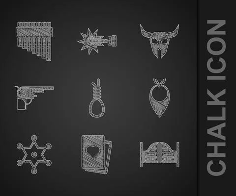Set Gallows rope loop hanging, Deck of playing cards, Saloon door, Cowboy Stock Illustration