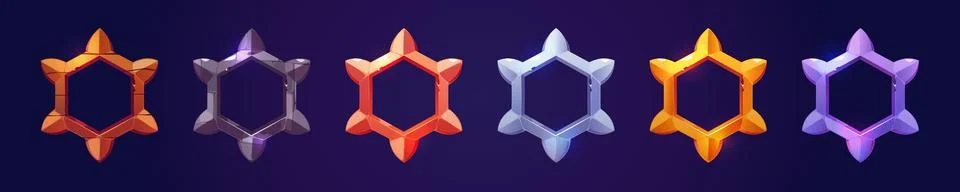 Set of game avatar frames on dark background Stock Illustration