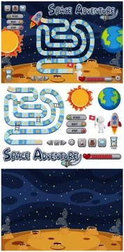 Set of game backgrounds with sun and earth Stock Illustration