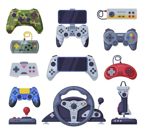 Set of Game Console Controllers, Video Game Players Accessory Device Vector Illustrazione stock