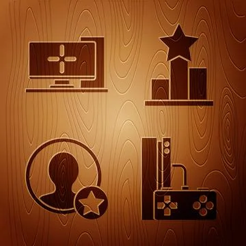 Set Game console with joystick, Computer monitor, Premium create account screen 스톡 일러스트