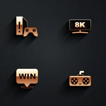 Set Game console with joystick, Computer monitor, Medal and controller icon with 스톡 일러스트