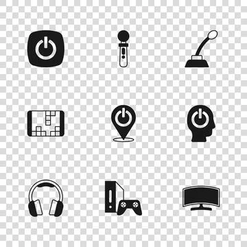 Set Game console with joystick, Power button, Computer monitor, Microphone,.. 스톡 일러스트