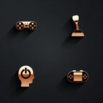 Set Game controller or joystick, Gear shifter, Power button and Portable video 스톡 일러스트