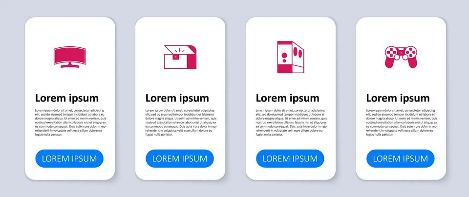 Set Game controller or joystick, Case of computer, Chest for game and Computer Stock Illustration