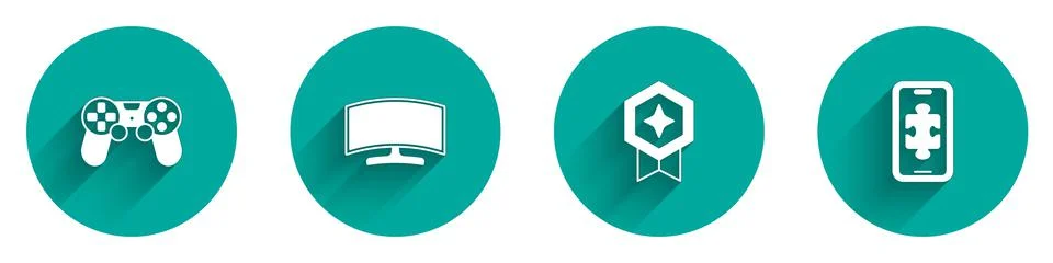 Set Game controller or joystick, Computer monitor, rating with medal and Mobile 스톡 일러스트