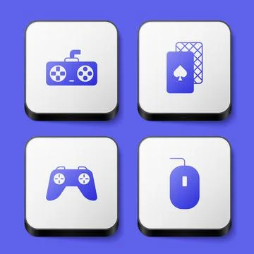 Set Game controller or joystick, Playing cards, and Computer mouse icon. White 스톡 일러스트