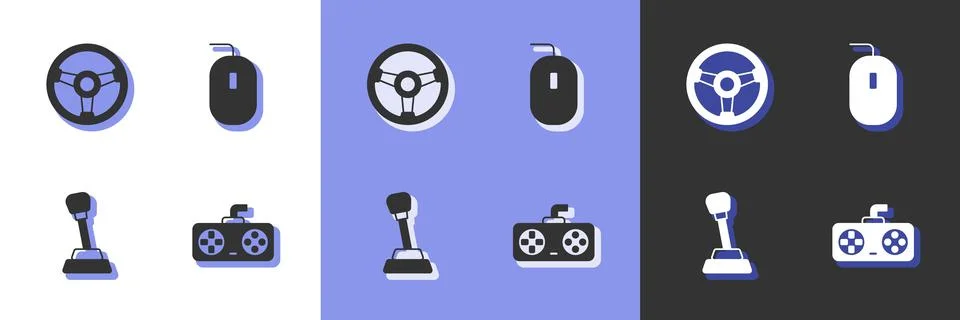 Set Game controller or joystick, Racing simulator, Gear shifter and Computer 스톡 일러스트