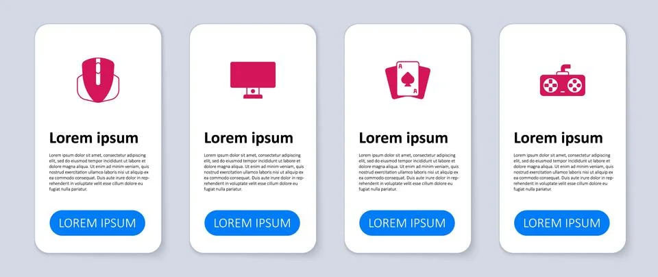 Set Game controller or joystick, Playing cards, Computer monitor and mouse Illustrazione stock