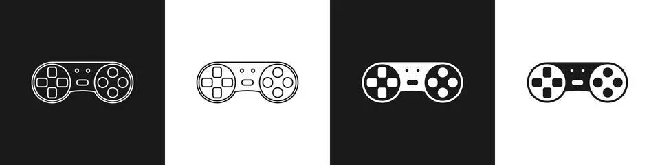 Set Game controller or joystick for game console icon isolated on black and Stock Illustration
