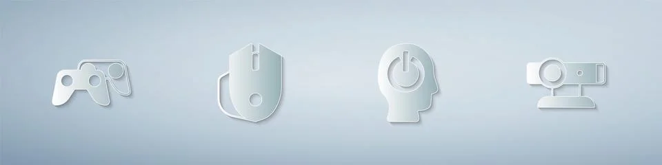 Set Game controller or joystick, Computer mouse, Power button and Web camera 스톡 일러스트