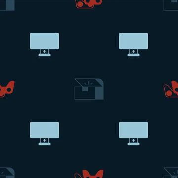 Set Game controller or joystick, Chest for game and Computer monitor on seamless Illustrazione stock