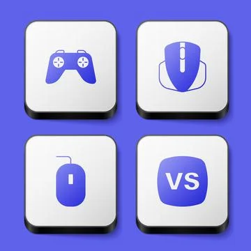 Set Game controller or joystick, Computer mouse, and VS Versus battle icon Illustrazione stock