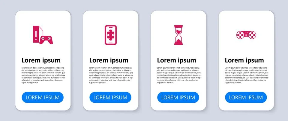 Set Game controller or joystick, Old hourglass, Mobile gaming and console with Stock Illustration