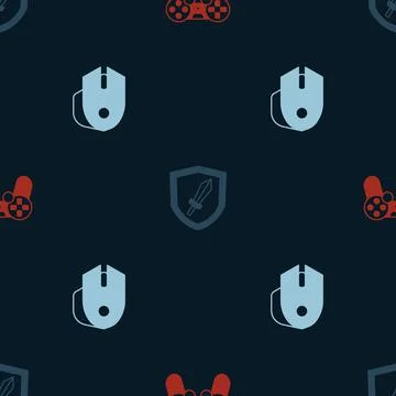 Set Game controller or joystick, Sword for game and Computer mouse on seamless Illustrazione stock