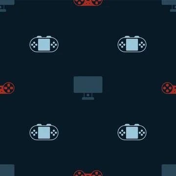 Set Game controller or joystick, Computer monitor and Portable video game con Illustrazione stock