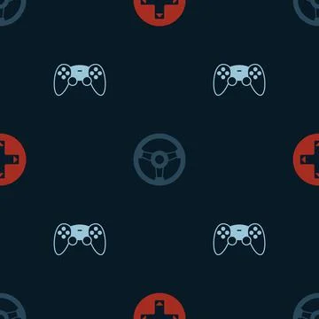 Set Game controller or joystick, Racing simulator and on seamless pattern イラスト素材