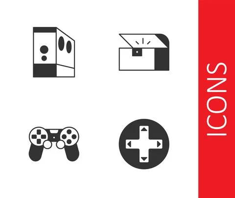 Set Game controller or joystick, Case of computer, and Chest for game icon Illustrazione stock
