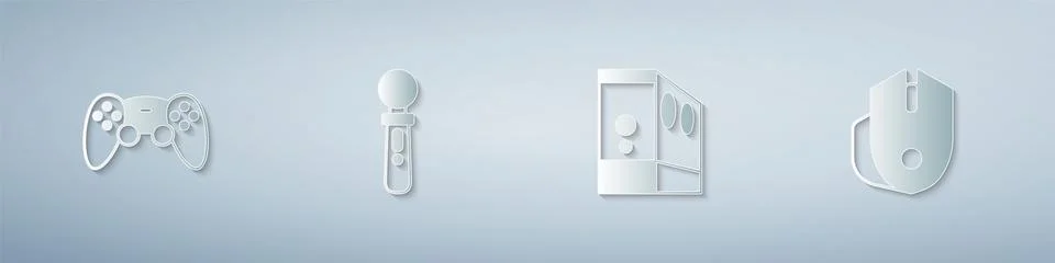 Set Game controller or joystick, VR game, Case of computer and Computer mouse 스톡 일러스트