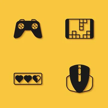 Set Game controller or joystick, Computer mouse, life bar and Portable video  Illustrazione stock