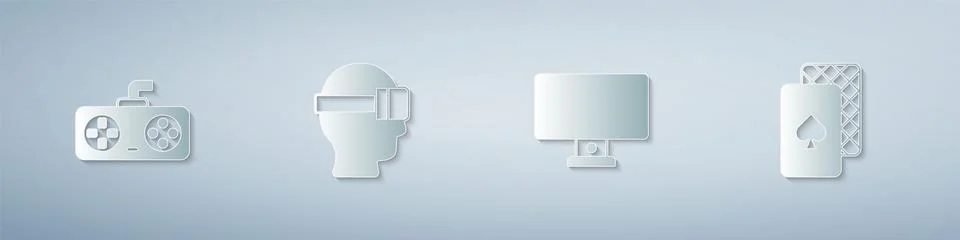 Set Game controller or joystick, Virtual reality glasses, Computer monitor an Illustrazione stock